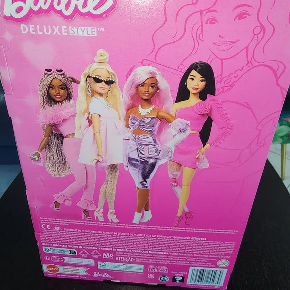 Barbie Metallic Pink Dress with White Gloves and Headband - Picture 4 of 5